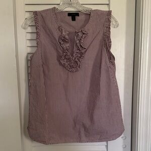 J. Crew Red and White Striped Ruffle Blouse